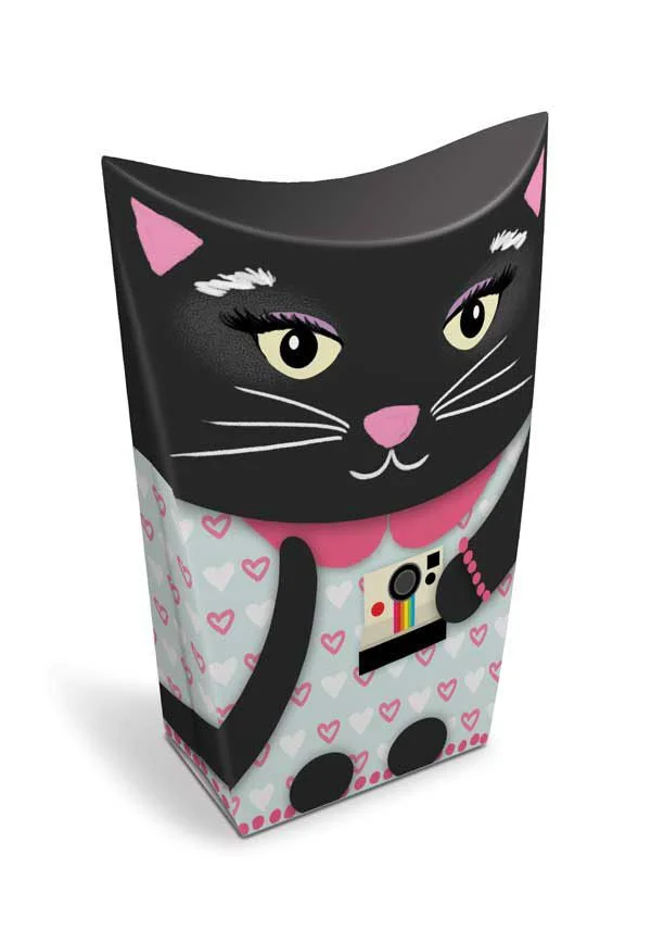 Cat Shaped Packaging Pink Black Camera Whimsical Design