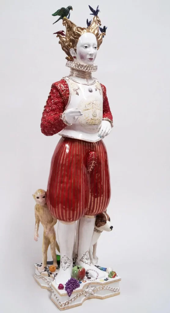 Ceramic Figurine Red Gold Ornate Baroque Style Design