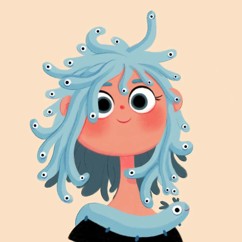 Character Blue Hair Eyes Tentacles Creature Eleonore Pelluau