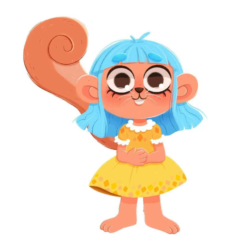 Character Blue Hair Yellow Dress Animal Tail Big Eyes Eleonore Pelluau