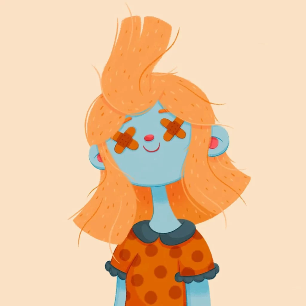 Character Blue Skin Orange Hair Polka Dot Dress Bandage Eyes Eleonore Pelluau
