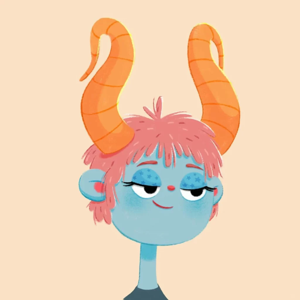 Character Fantasy Horns Pink Hair Blue Skin Eleonore Pelluau