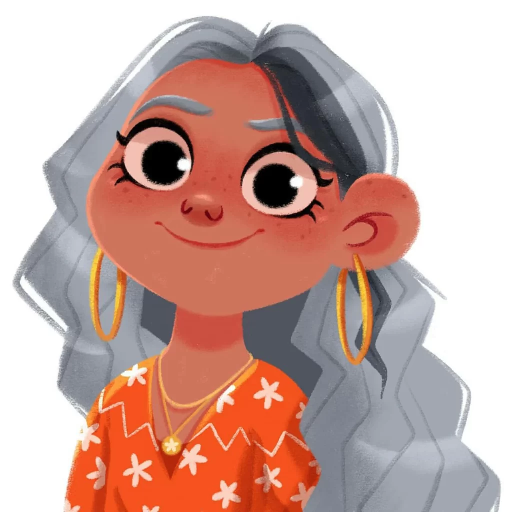 Character Illustration Big Eyes Smiling Earrings Orange Dress Eleonore Pelluau