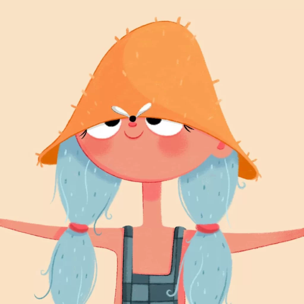 Character Illustration Blue Hair Orange Hat Plaid Outfit Eleonore Pelluau