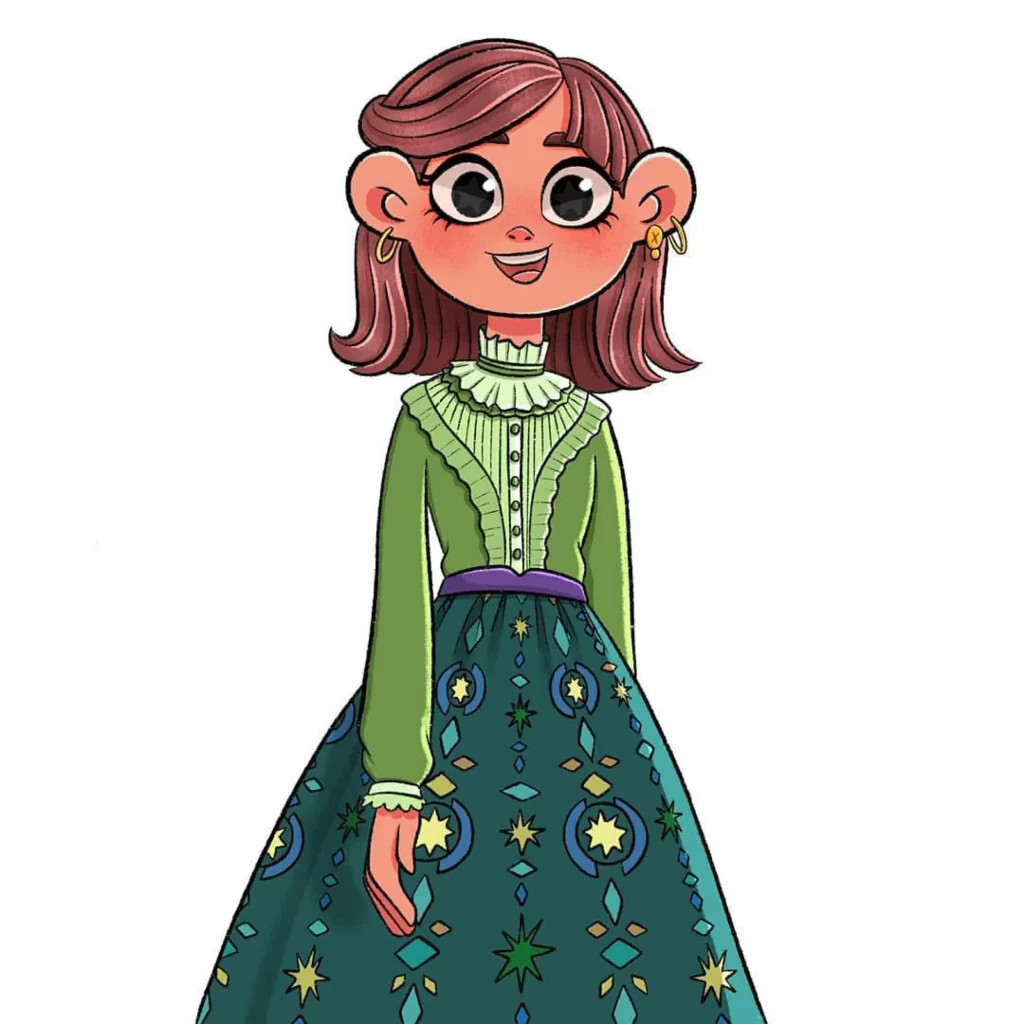 Character Illustration Fantasy Dress Earrings Smiling Hair Eleonore Pelluau