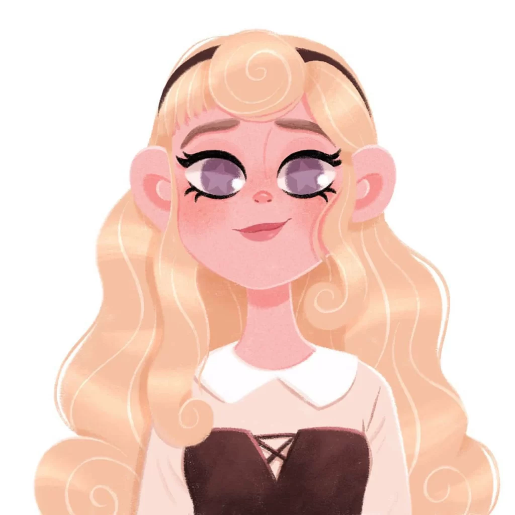 Character Illustration Female Curly Hair Fantasy Pink Skin Eleonore Pelluau