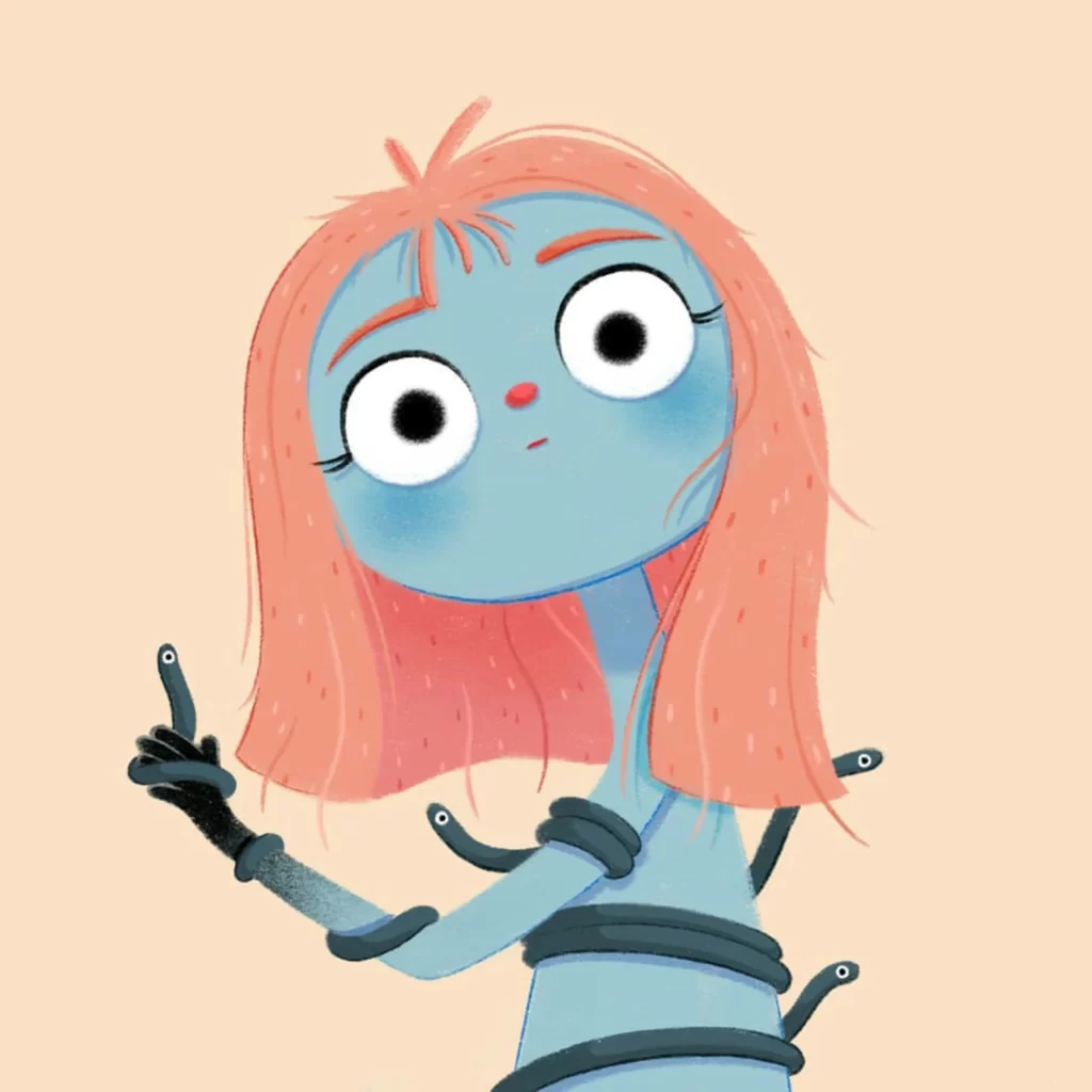 Character Pink Hair Blue Skin Tentacles Expression Eleonore Pelluau