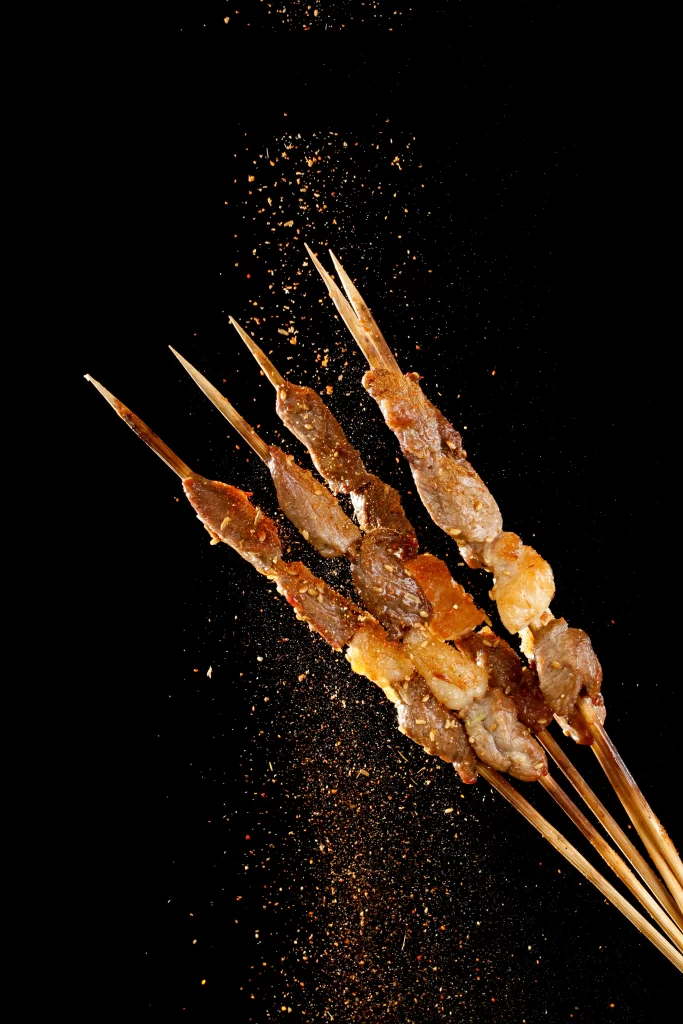 Charred Beef Skewers Spicy Seasoning Golden Brown Crust
