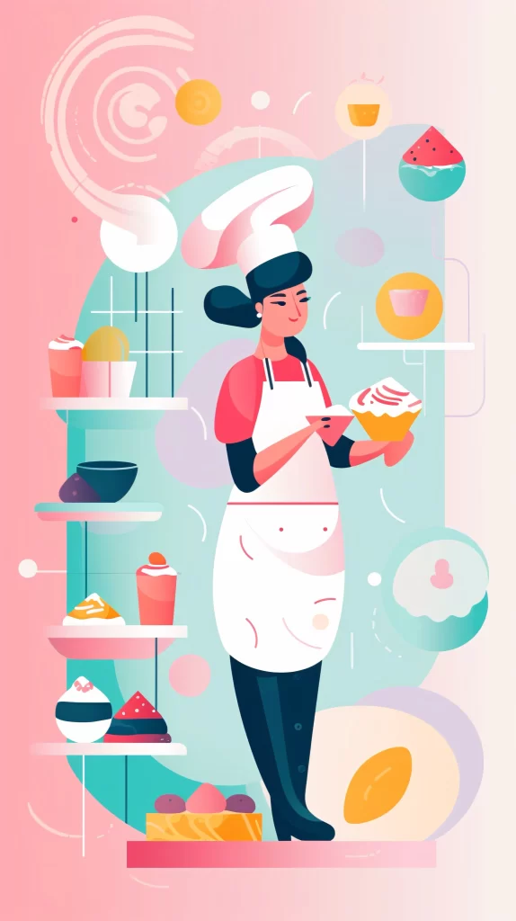 Chef Pink Apron Desserts Flat Illustration Modern