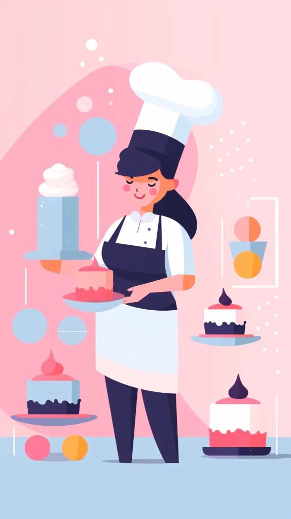 Chef Pink Blue Cakes Flat Illustration Modern