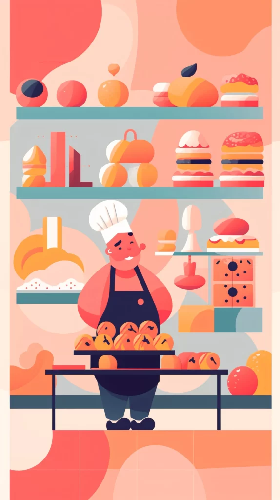 Chef Red Apron Flat Illustration Pastries