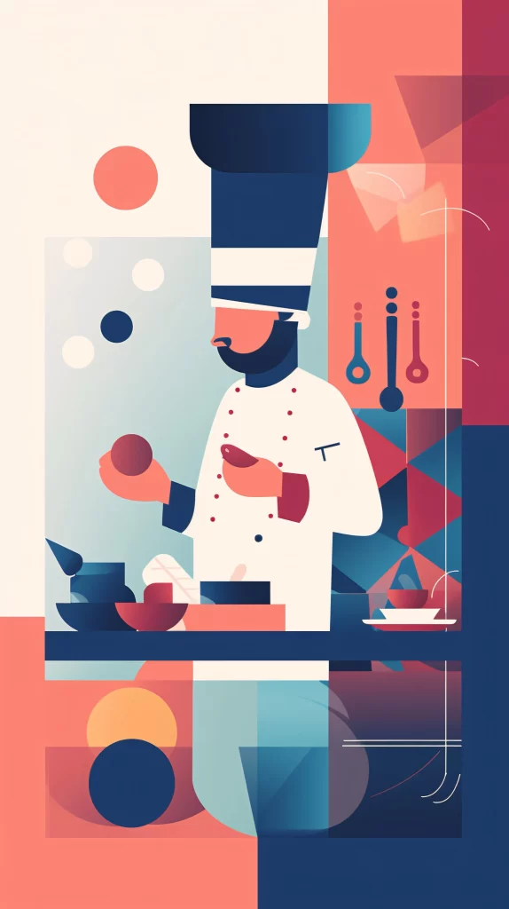 Chef Red Blue White Abstract Modern