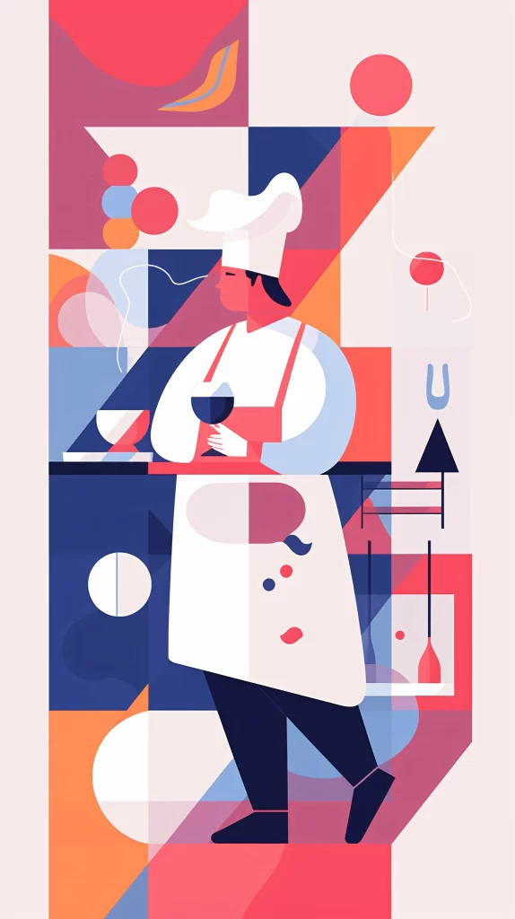 Chef Red Blue White Abstract Geometric