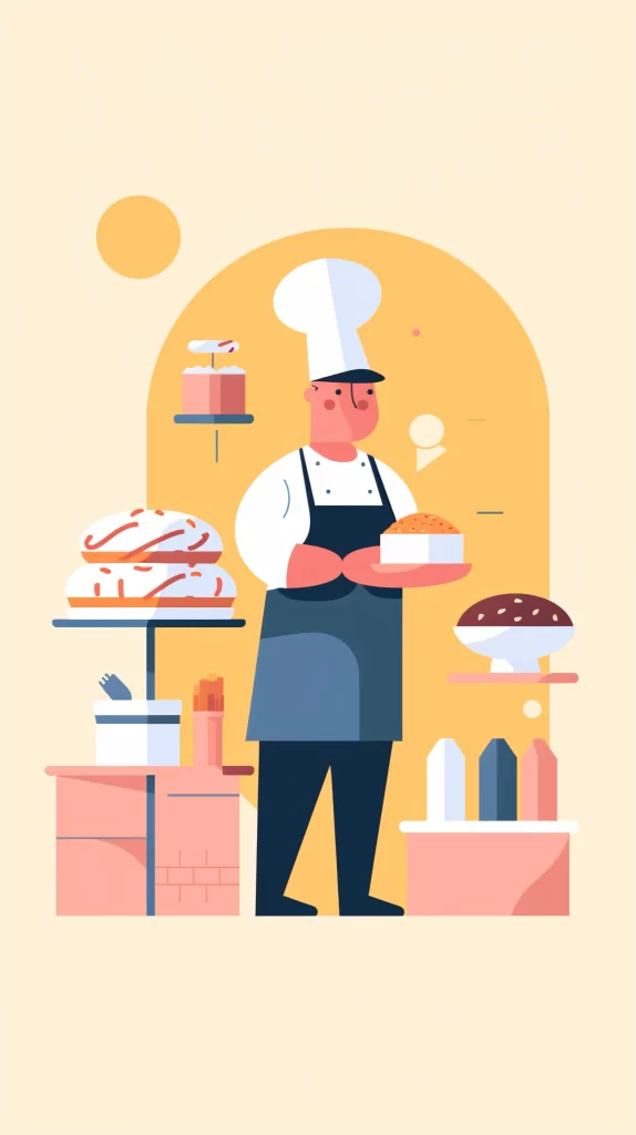Chef White Apron Flat Illustration gray Pastries