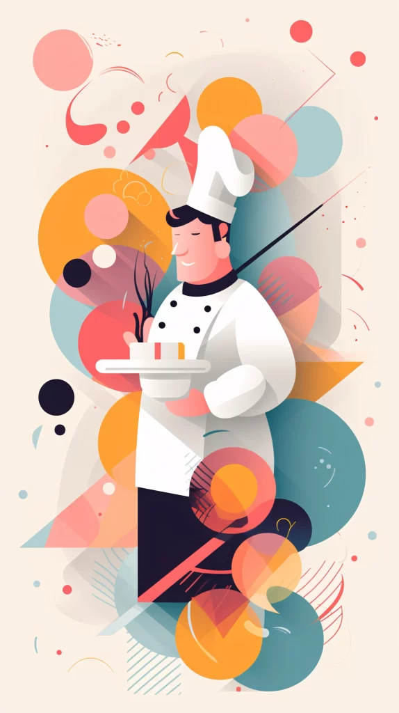 Chef White Hat Abstract Shapes Colorful Modern