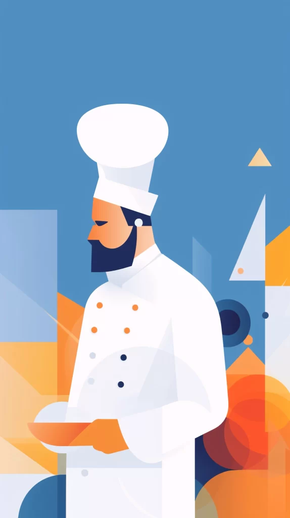 Chef White Hat Blue Orange Flat Illustration