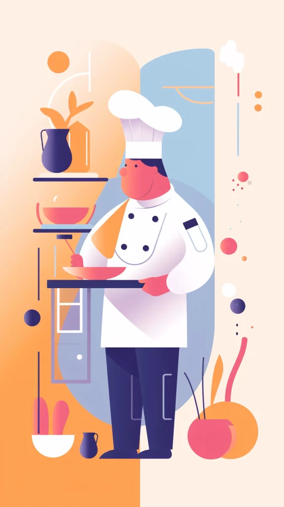 Chef White Hat Blue Red Flat Illustration
