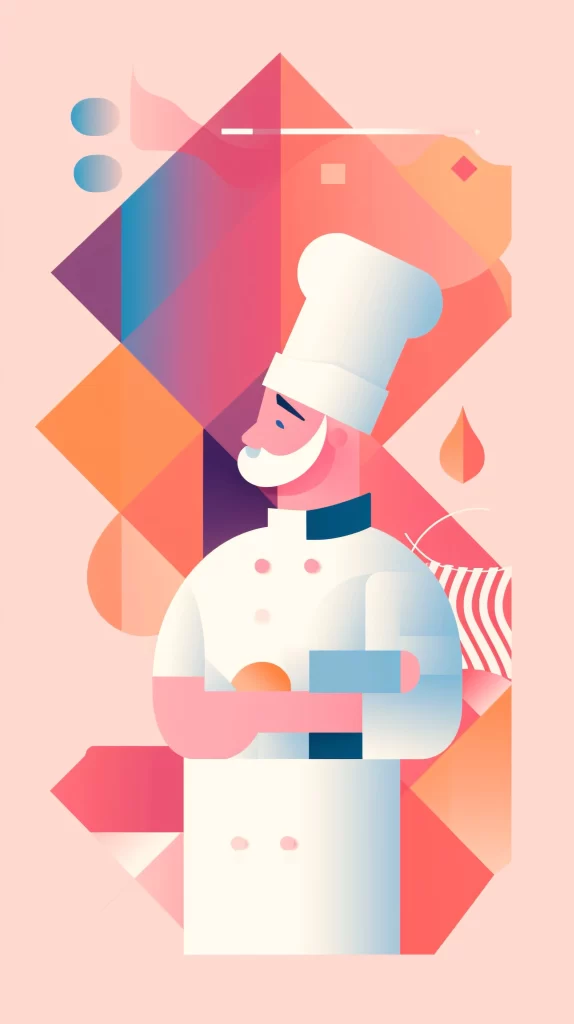 Chef White Hat Chef Coat Geometric Shapes Pastel Colors Flat Illustration