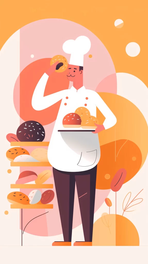 Chef White Hat Pastries Orange Yellow Flat Illustration