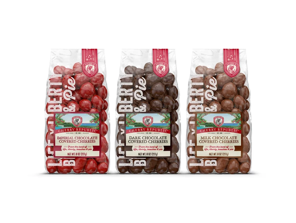 Cherry Republic Chocolate Covered Cherries Red Brown White Packaging