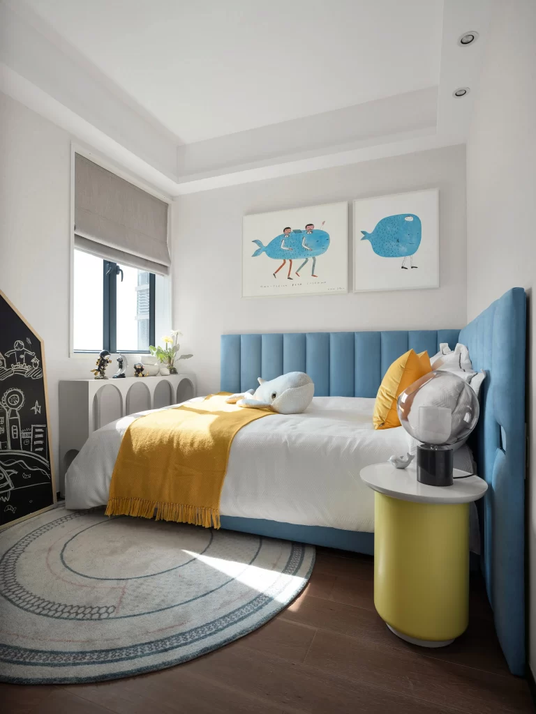 Child’s Bedroom Playful Blue Yellow White Artistic