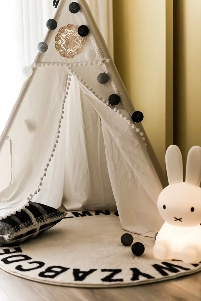 Children’s Play Tent White Black Beige Soft Textures
