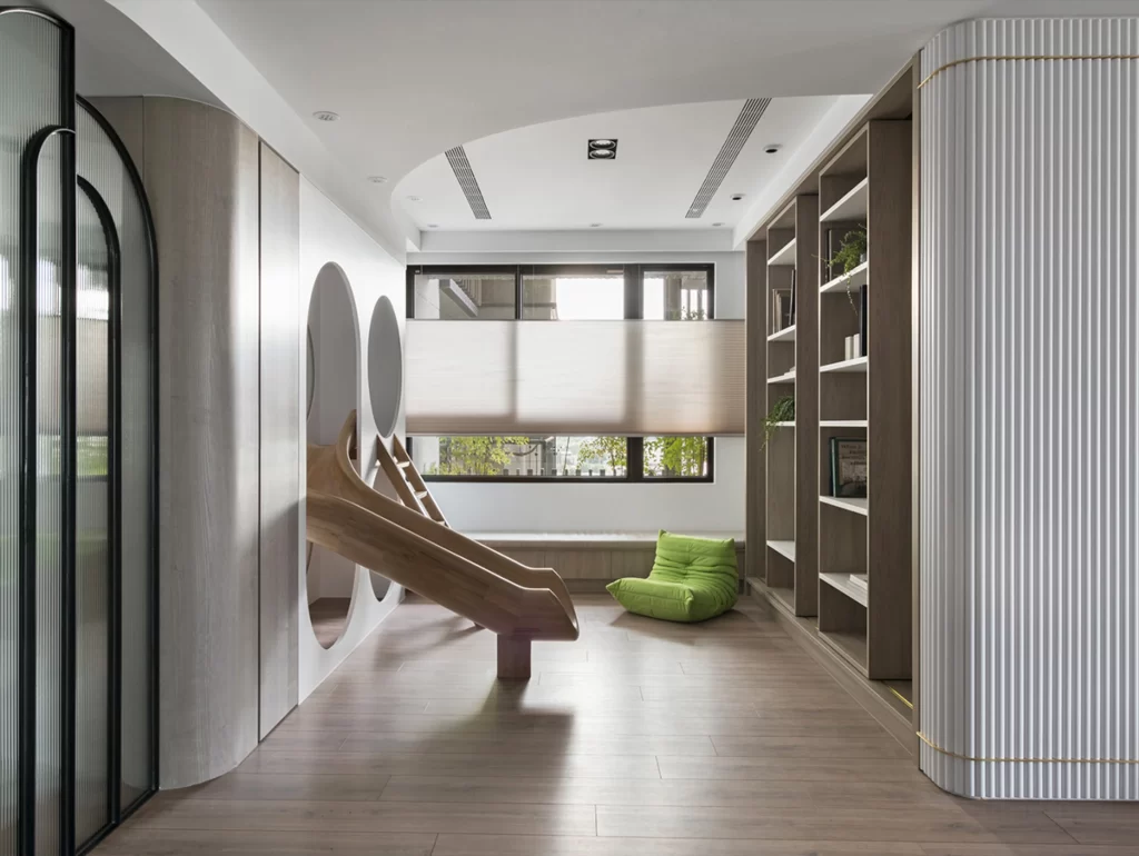 Children’s Playroom Contemporary Neutral Light Wood Sliding Door