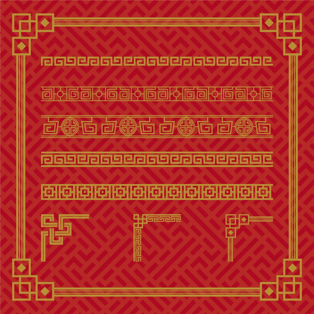 Chinese Meander Border with Auspicious Symbols