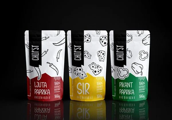 Chipsy Pet Treats Cheese Paprika Spicy Illustration Red Yellow Green