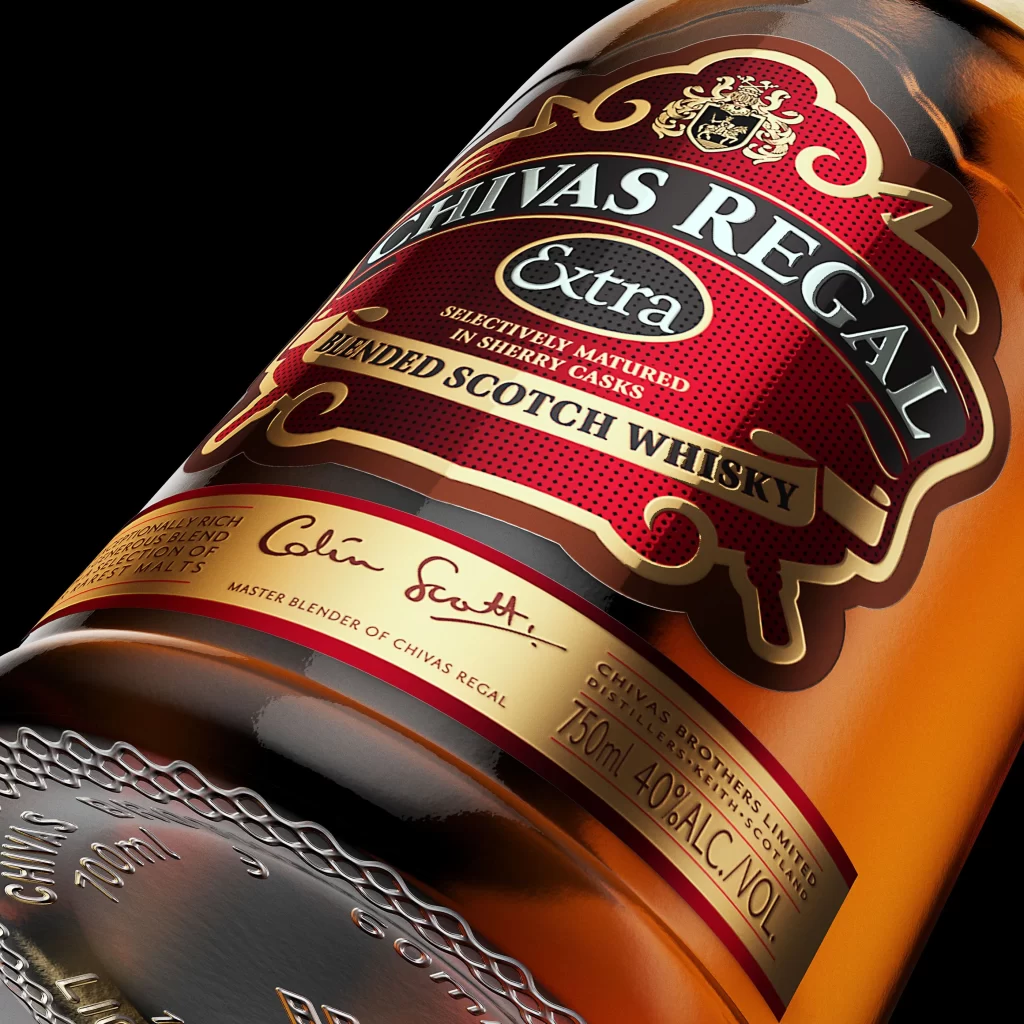 Chivas Regal Bottle Red Gold Blended Scotch Whisky Luxury Design