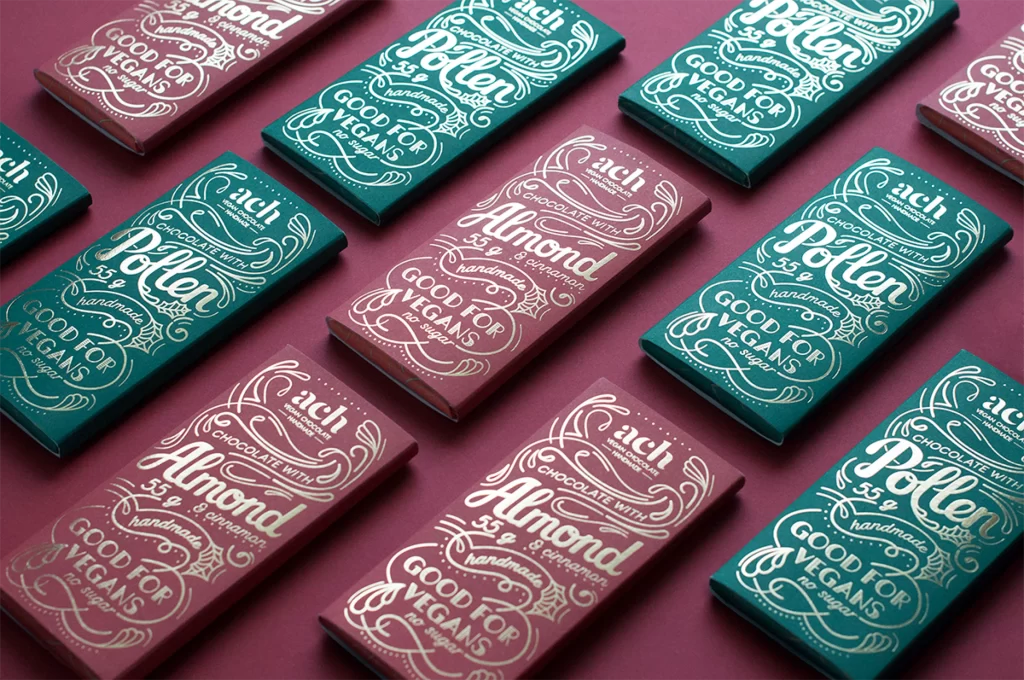 Chocolate Handmade Green Red Gold Cursive