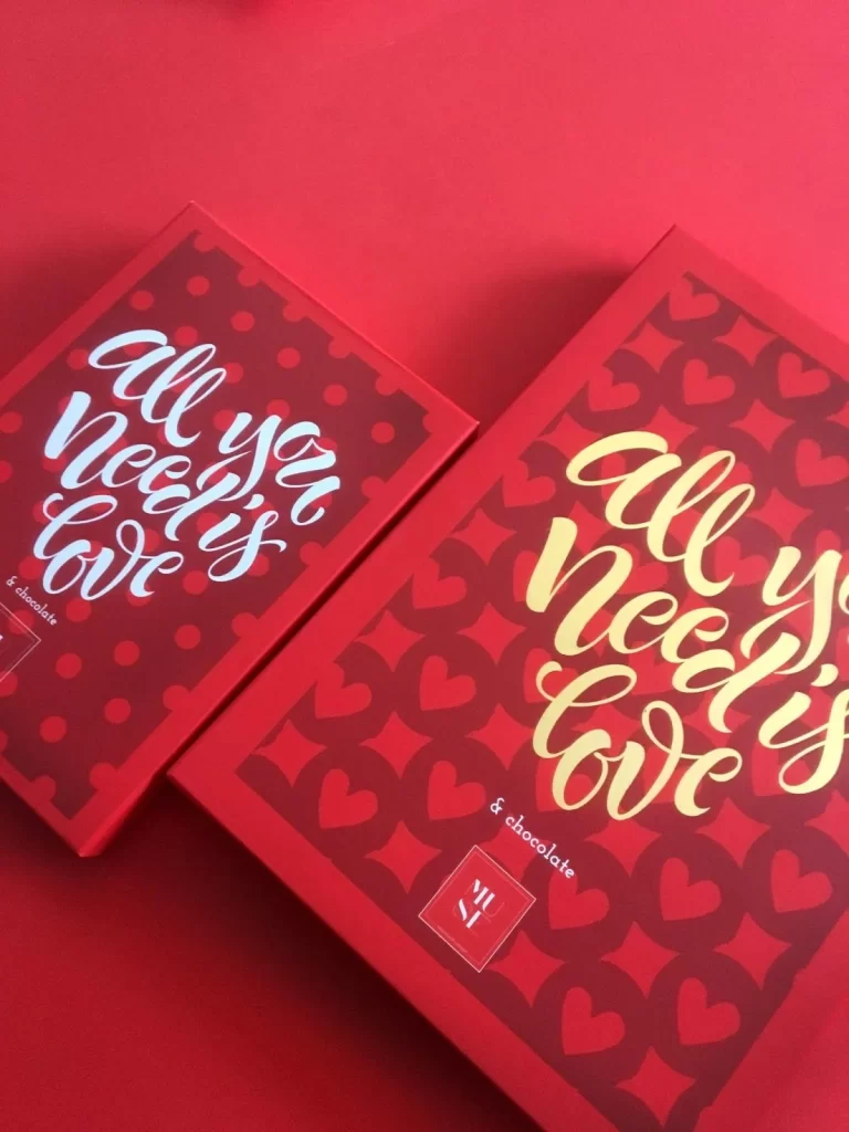 Chocolate Love Red Gold Script