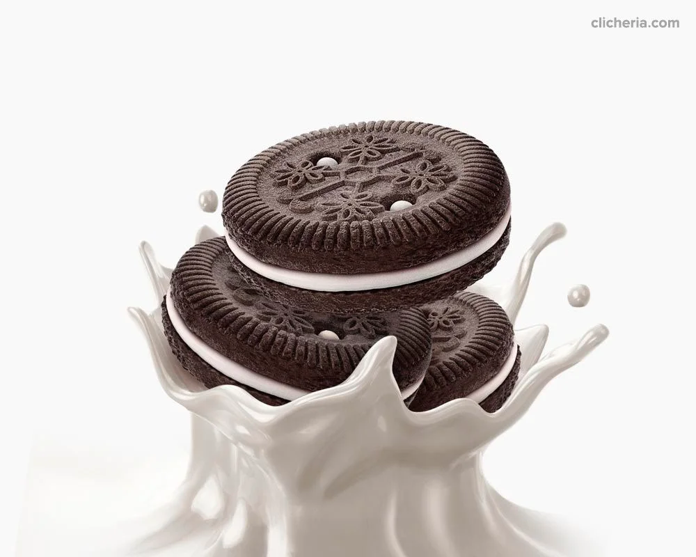 Chocolate Sandwich Cookie White Cream Splash Minimalist Design