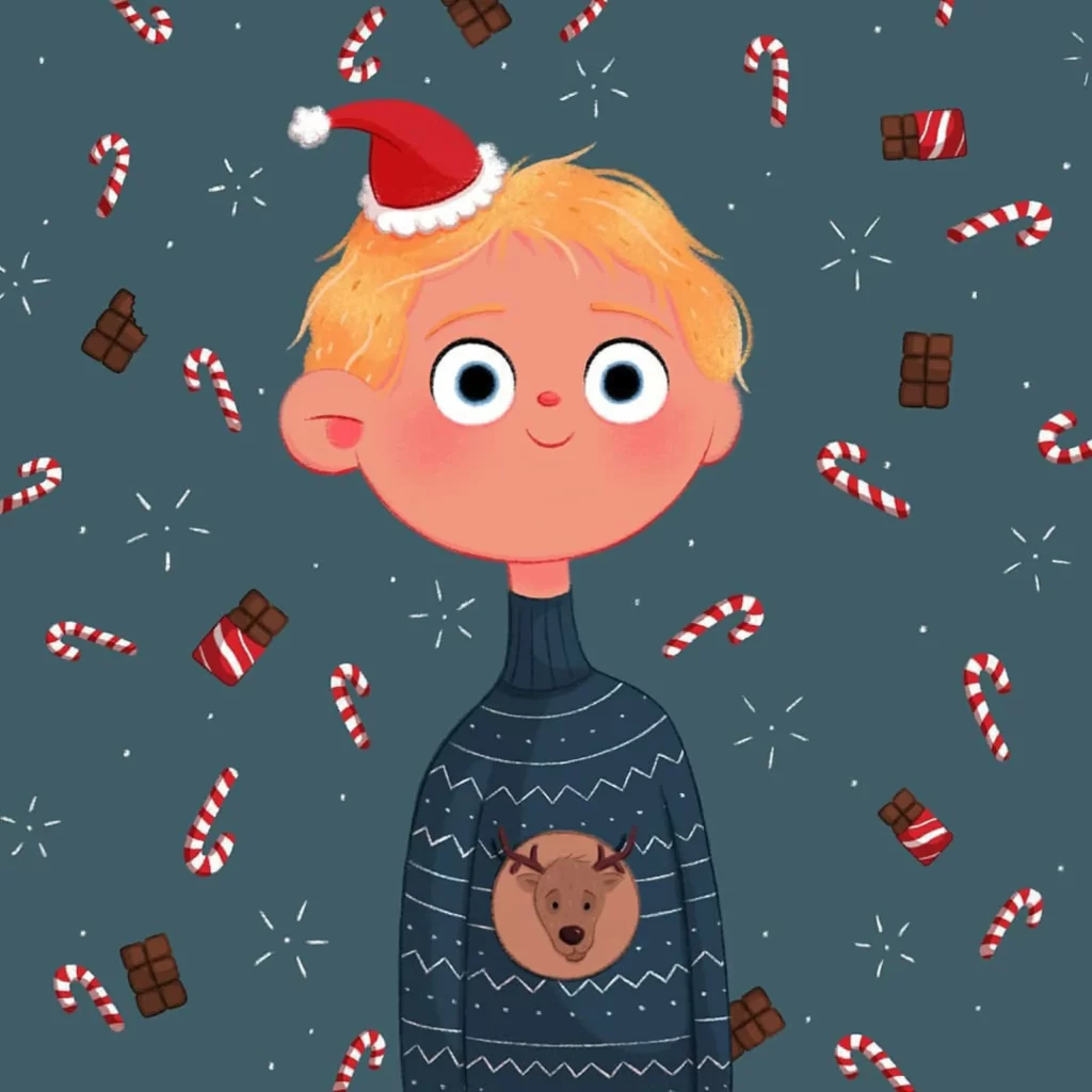 Christmas Sweater Candy Cane Chocolate Snowflakes Eleonore Pelluau