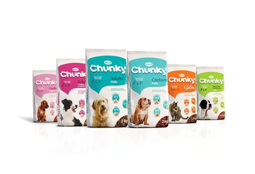 Chunky Dog Food Chicken Salmon Blue Bag Illustration