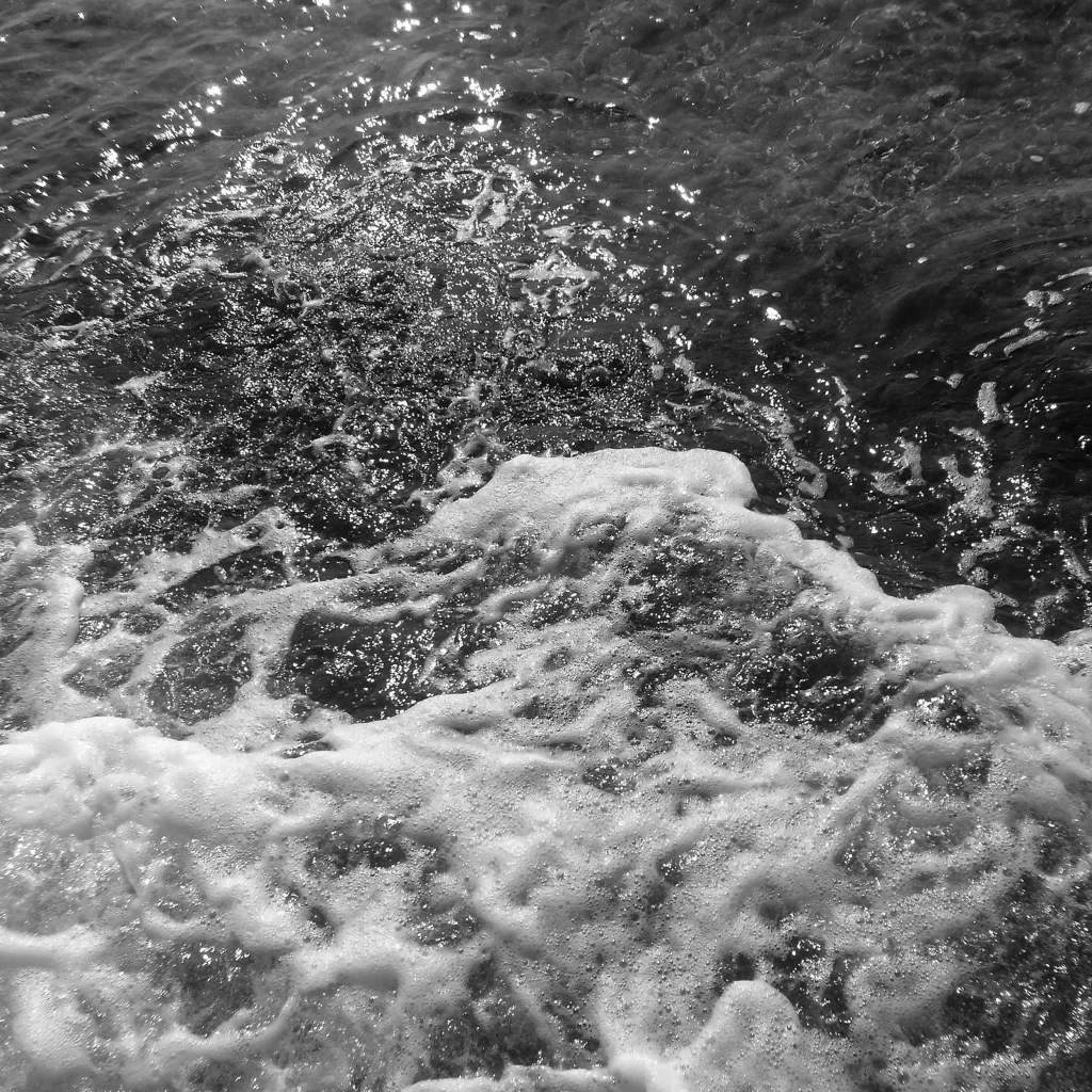 Churning Waves Ocean Foam Sunlight Reflections Monochrome