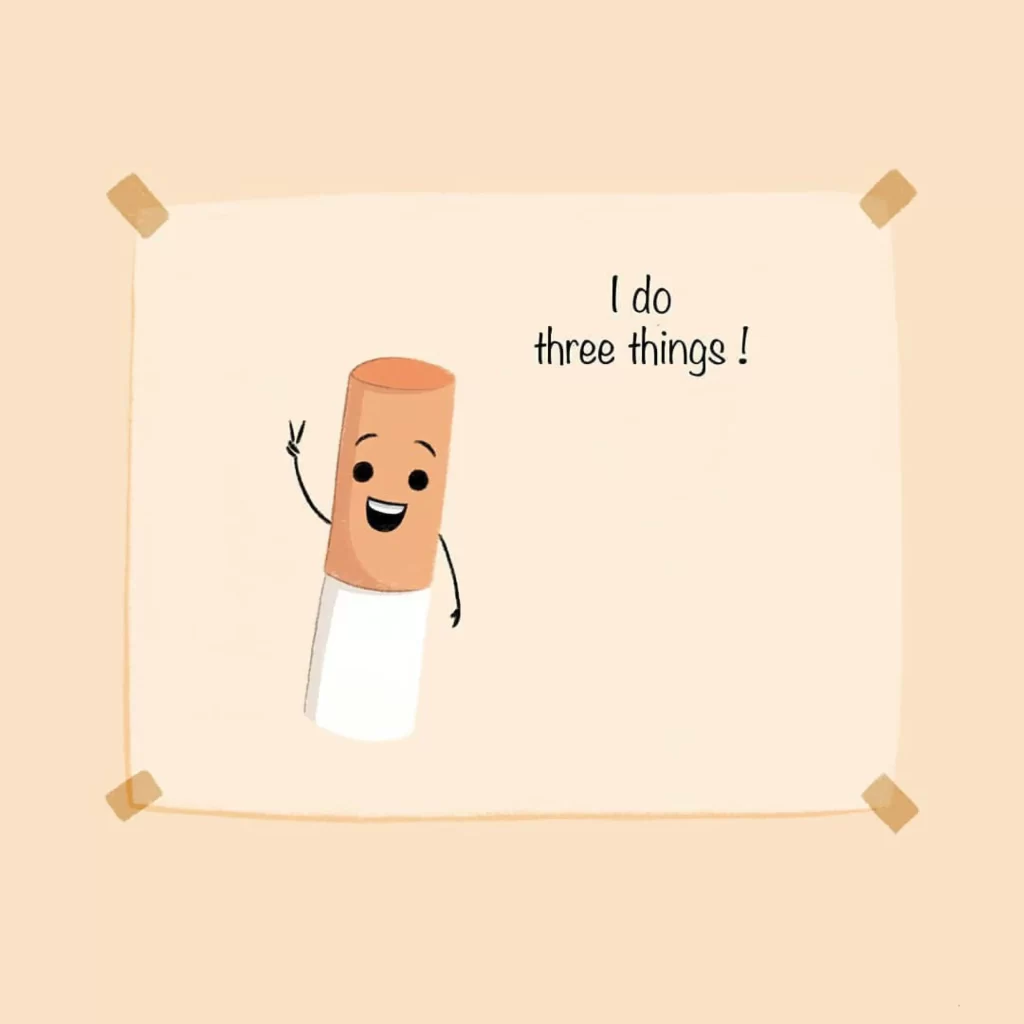 Cigarette Character Peace Sign Text Humor Eleonore Pelluau