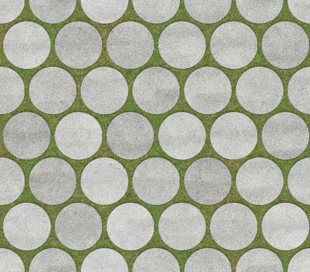 Circular Pattern Concrete Pavers Grass Lawn