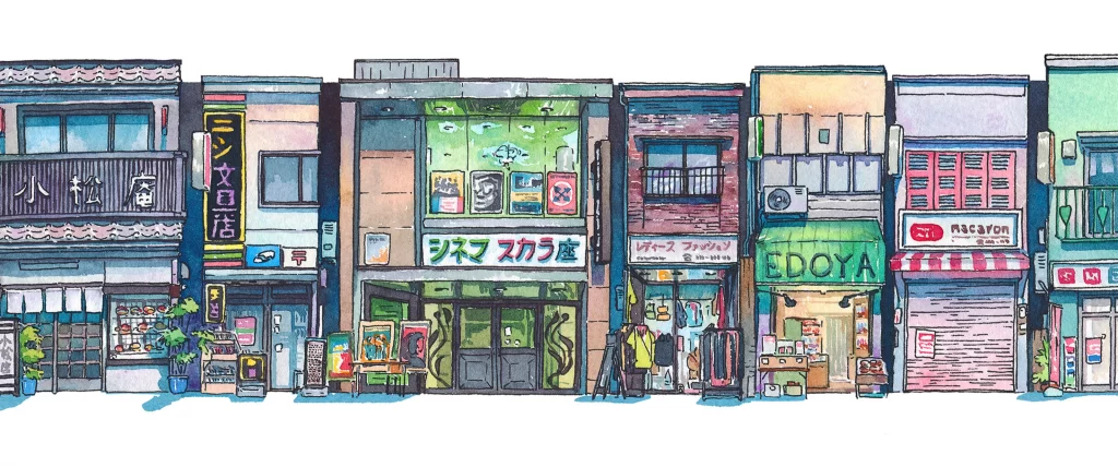 Cityscape Shops Buildings Signs Street Mateusz Urbanowicz