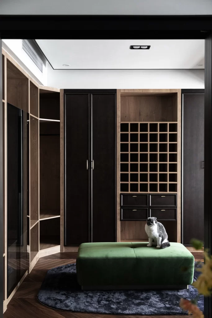 Closet Contemporary Dark Wood Neutral Green Accents