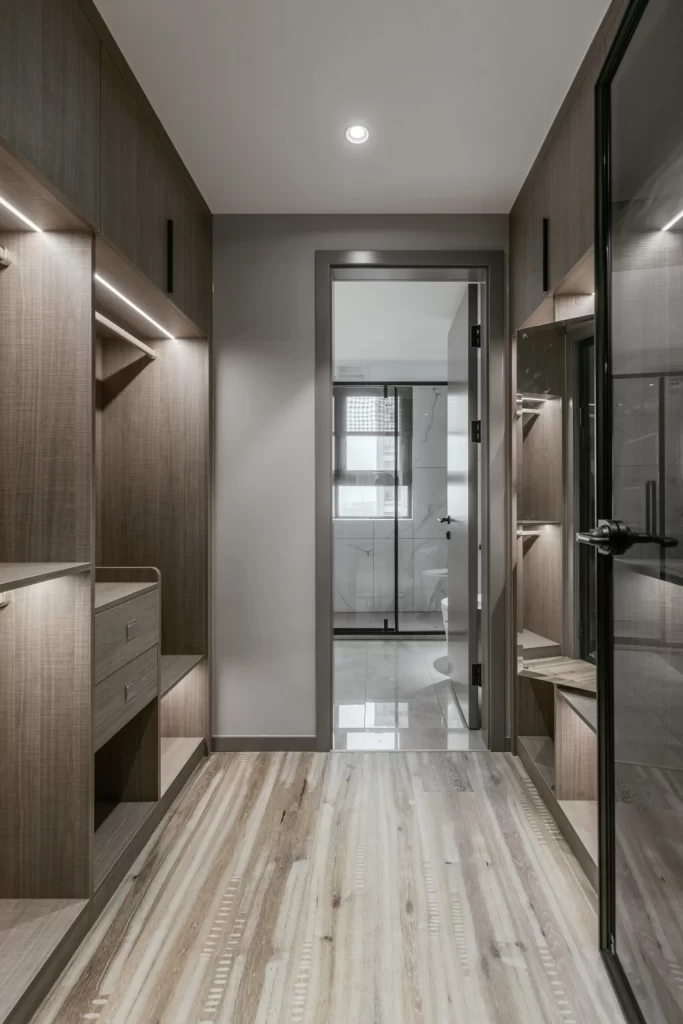 Closet Contemporary Neutral Light Wood Glass Door