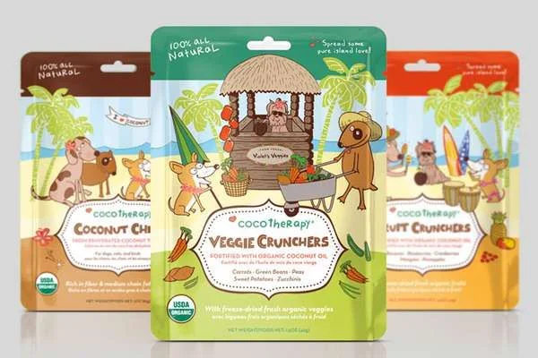 CocoTherapy Dog Treats Veggie Crunchers Tropical Illustration Green Yellow