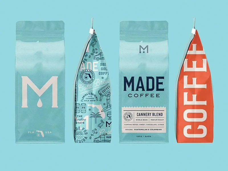 Coffee Bag Blue White Typography Minimalist Design