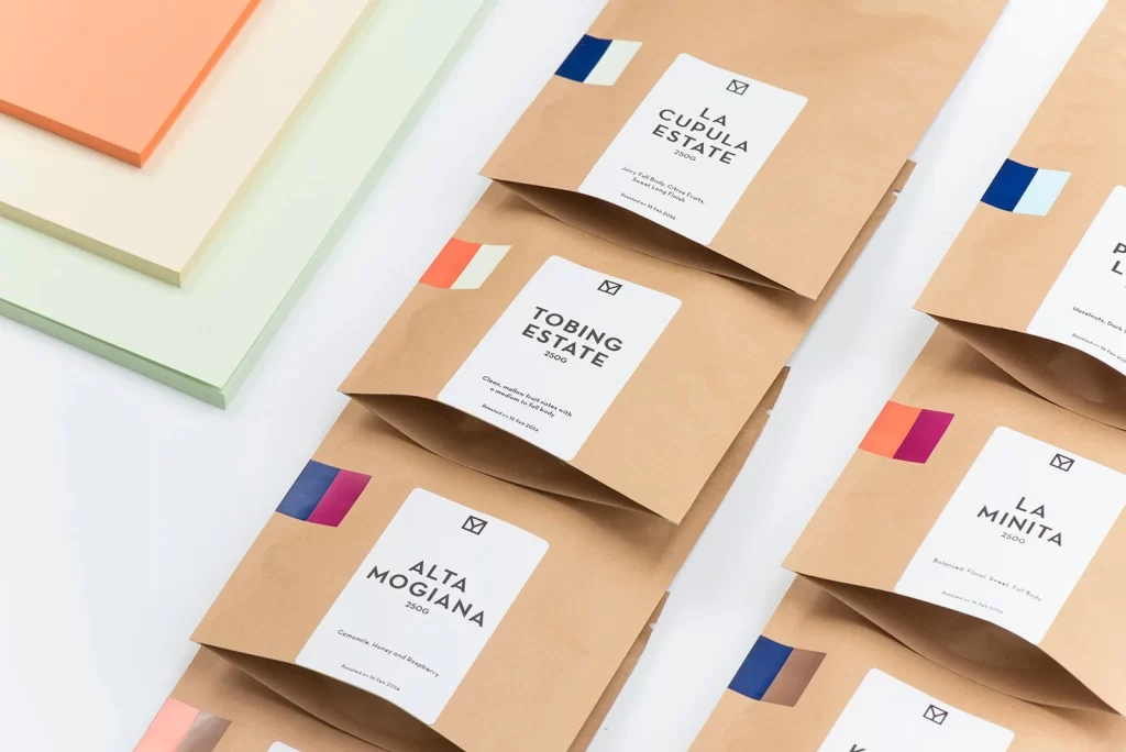 Coffee Bags Brown Paper Simple Blue Red Label Design