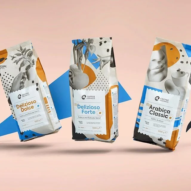 Coffee Bags Illustration Blue Orange Modern Design