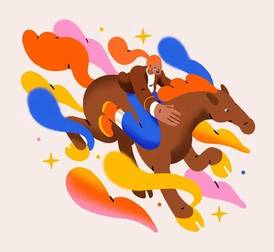 Colorful Abstract Artwork Horse Rider Dynamic Shapes