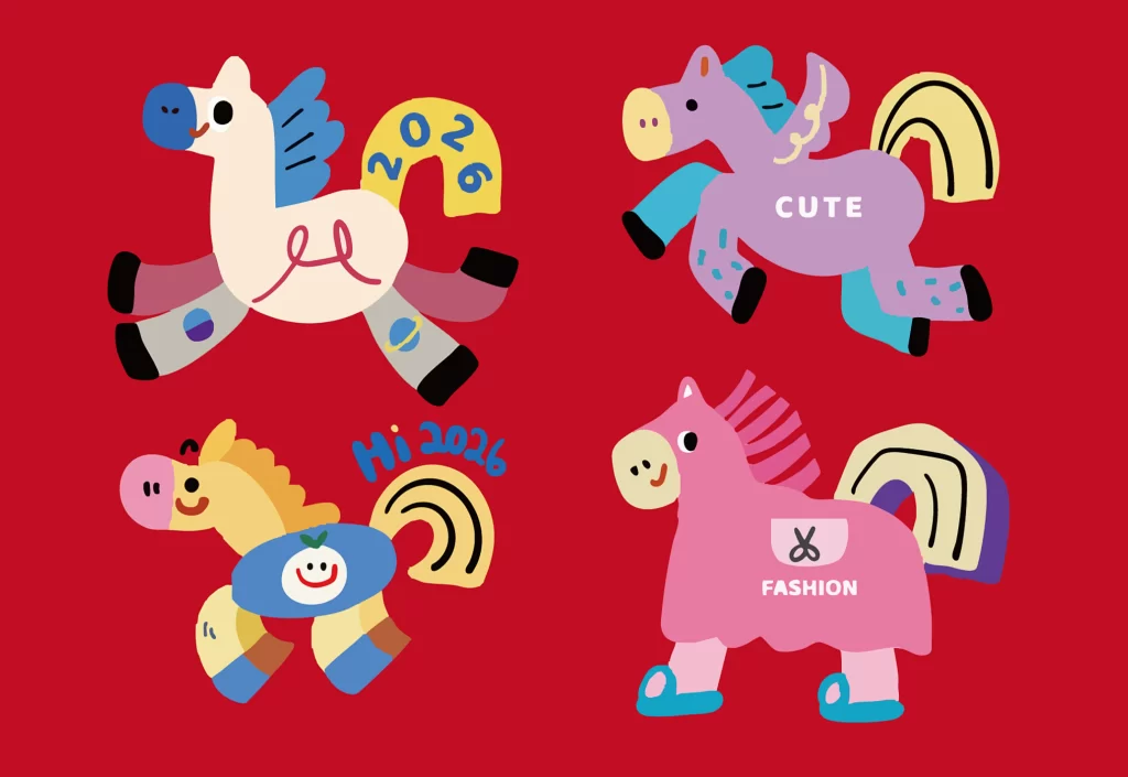 Colorful Horses Illustration 2026 Fashion Cute