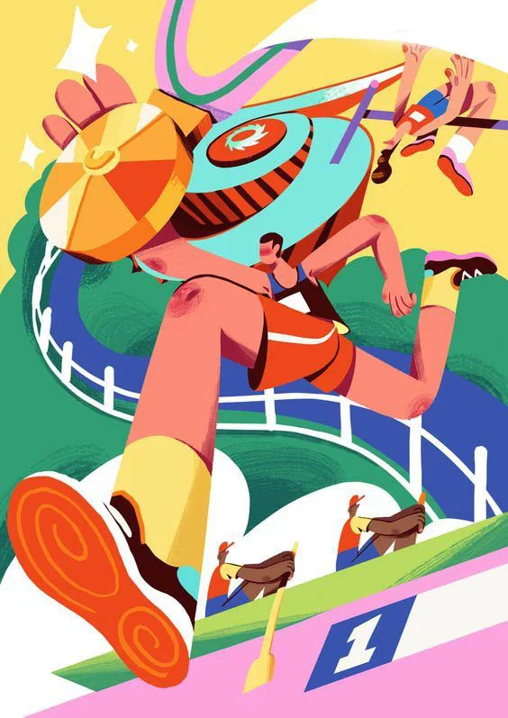 Colorful Illustration Dynamic Runner Sports Scene Vibrant Artwork