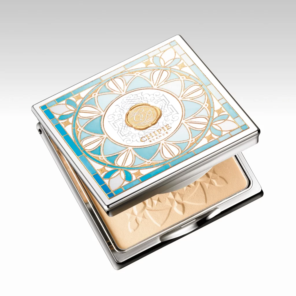 Compact Powder Blue Gold Ornate Design