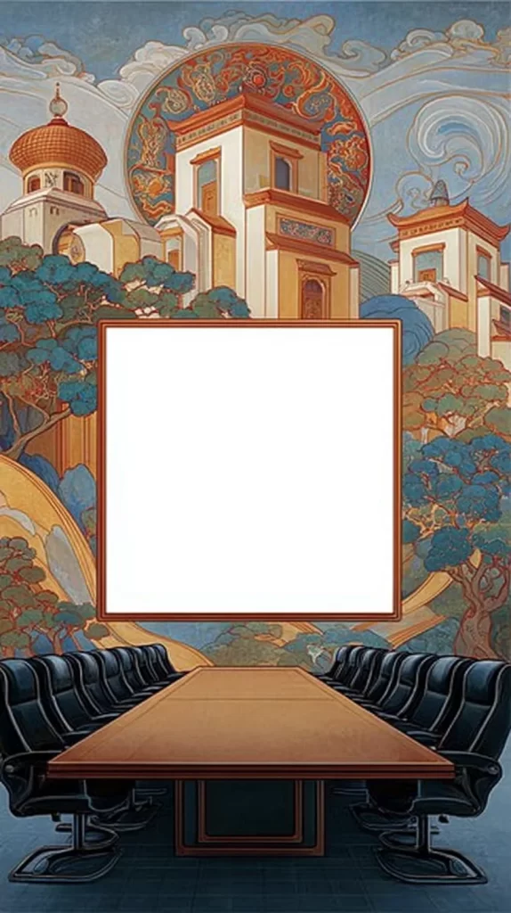 Conference Room Chairs Table Artistic Mural Blue Orange